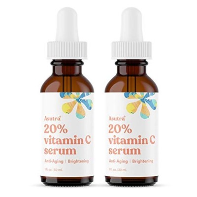 ASUTRA 20 Vitamin C Serum, 1 fl oz Pack of 2 - Ferulic  Hyaluronic Acid, Vita...