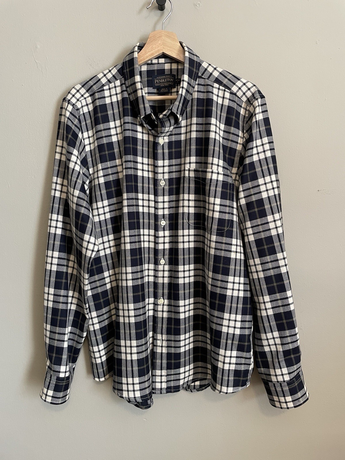PENDLETON Evergreen Fitted Large Blue Plaid 100% … - image 2