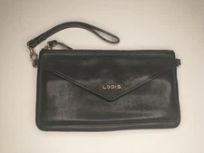 Lodis Black Envelope Crossbody Leather Wallet Wristlet 