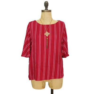 Jack By BB Dakota Blouse S Flutter Sleeve Striped Burgundy Red Top EUC B9