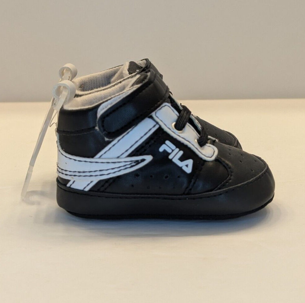 PONY FILA Culla Neonato Sneakers Scarpe Neonato Morbide Taglia 0 6 Mesi Nero Nuovo con etichette