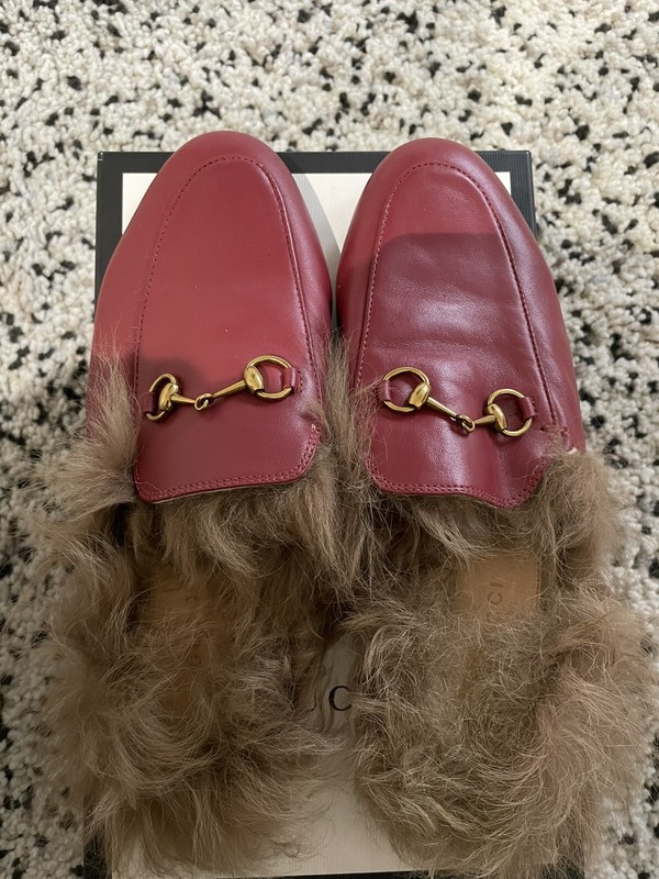 Gucci Fur-Lined Princetown Mules Horsebit Loafers Leather- IT Size 37 Pristine