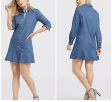 NWT Draper James Tulip Shirt Dress 0 Chambray Med Blue Denim Button Long Sleeve