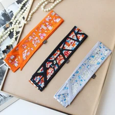 Pure Twill Silk Scarf Ribbon Building Print Fashion Slim Headband Neck Tie 33*2"
