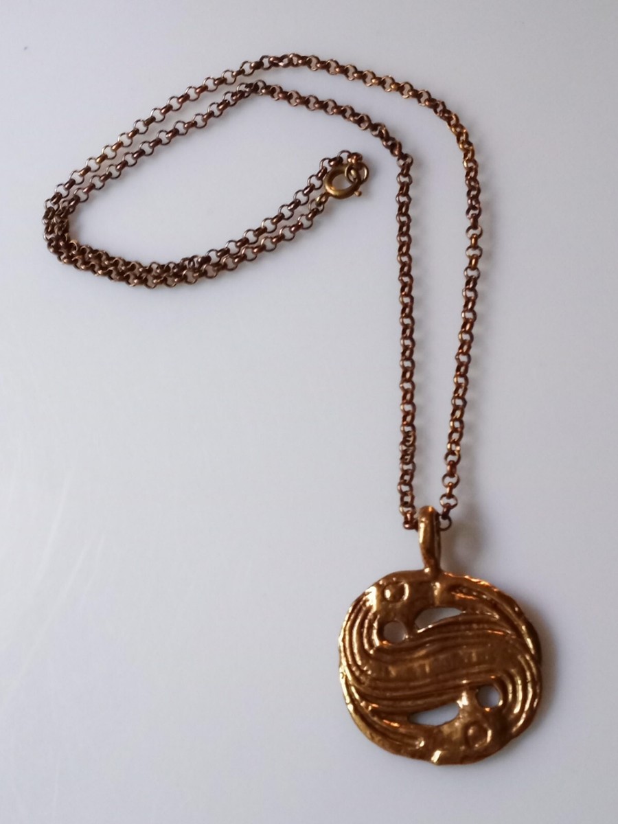 Vintage Estate Modernist A.Lautz Tana-KOPI Danish Viking Brass Pendant Necklace View 3