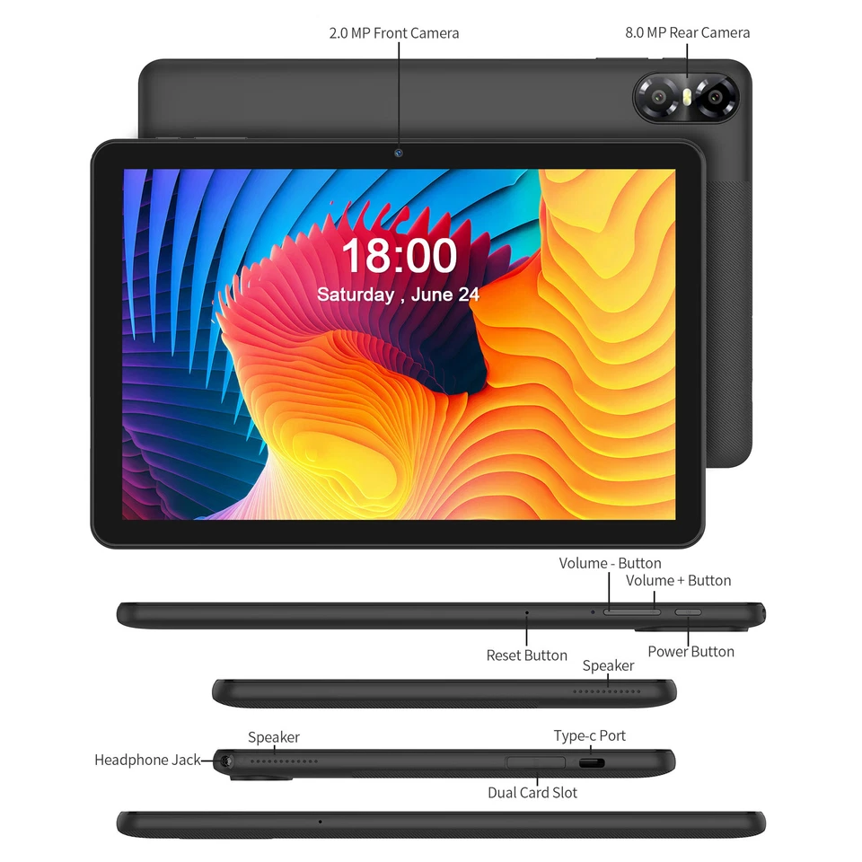 Tablette Android 13 PRITOM 10 pouces, 8 (4 + 4) Go + 64 Go 1 To extensible, Wifi - Photo 3/4