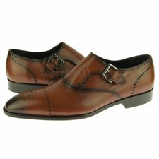Handmade Men's Leather Brown Color Burnished Cap Monk straps Formal Shoes-707