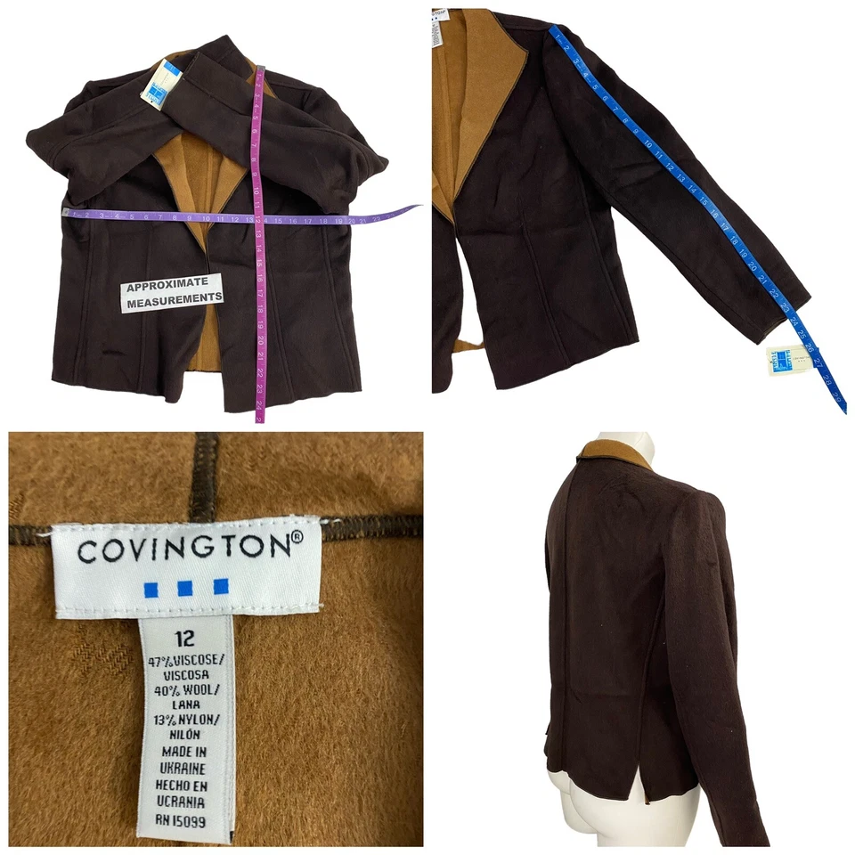Blazer Covington Mujer Talla 12 Doble Cara Lana Camel Marrón Solapa Cara Abierta Foto 3 de 4
