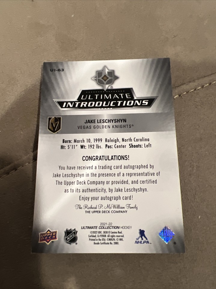 2021-22 UD Ultimate Collection Jake Leschyshyn Introductions Auto | eBay