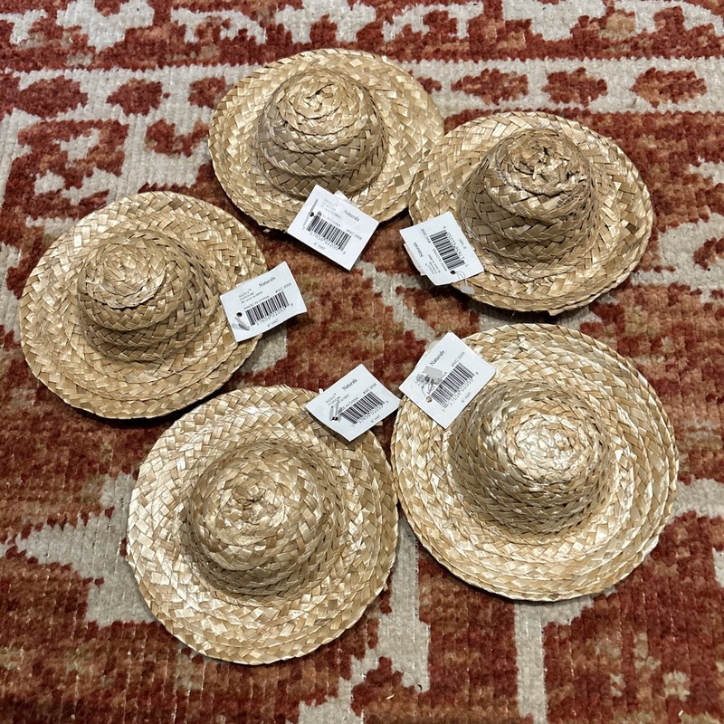 6 inch Mini Straw Hat for Doll or Bear Lot of 5