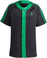adidas Originals Mens CLASSICS BASEBALL SHIRT JERSEY BLACK GREEN II5782