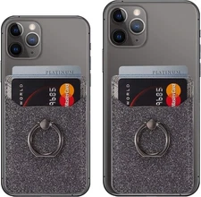 2-Pack Phone Card Holder With Ring Grip For Back of Phone Adhesive Card Pocket