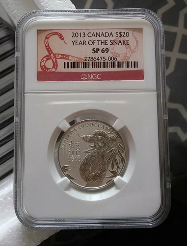 2013 CANADA SILVER $20 - YEAR OF THE SNAKE - NGC SP 69 - NGC SNAKE LABEL 1/4 OZ