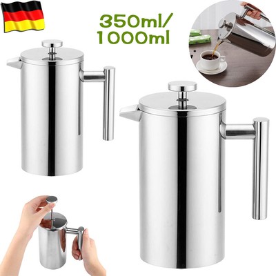 Kaffeebereiter Doppelwandig Edelstahl Kaffeekanne French Press Kaffepresse DE