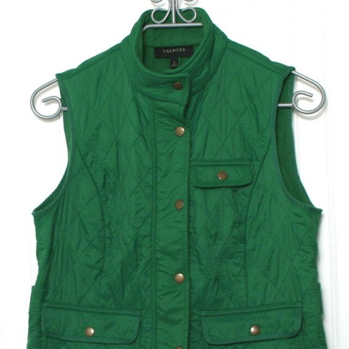 Talbots Womens Green Quilted Fleeve Line Full Zip Snap Pockets Nylon Vest Small - Photo 2/9