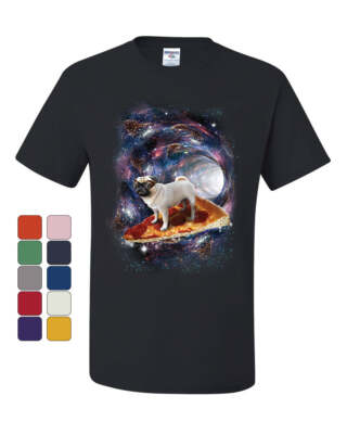 Pug Space Pizza Surfer T-Shirt Weird Goggles Galaxy Dog Lovers Tee Shirt