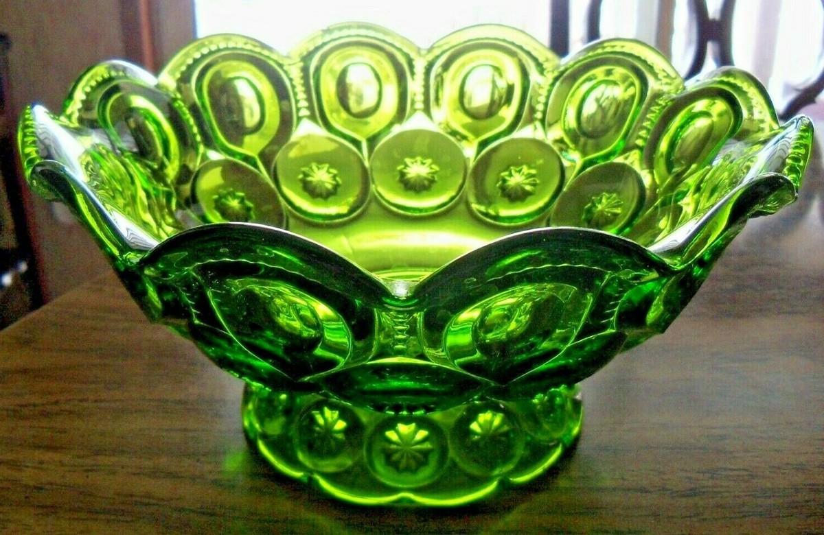 Large Green Glass Moon Star Serving Bowl