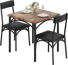 Dining Set for 2 Wood Top Table & 2 Upholstered Chairs for Small Space Kitchen