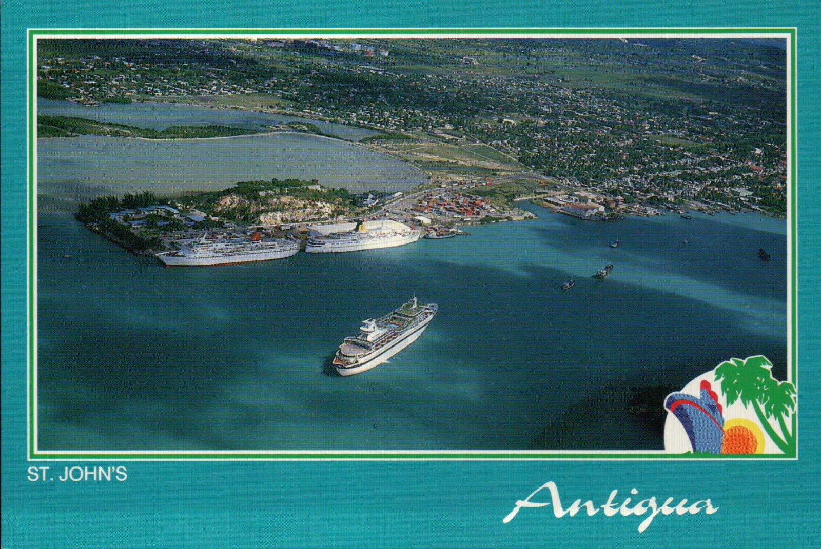 Stunning aerial view of cruise ships in St Johns Antigua West Indies postcard
