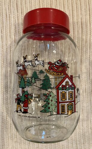 Vtg 1987 Carlton Glass Action Christmas Lidded Jar Cookie Jar Santa 10" Tall - Picture 1 of 8