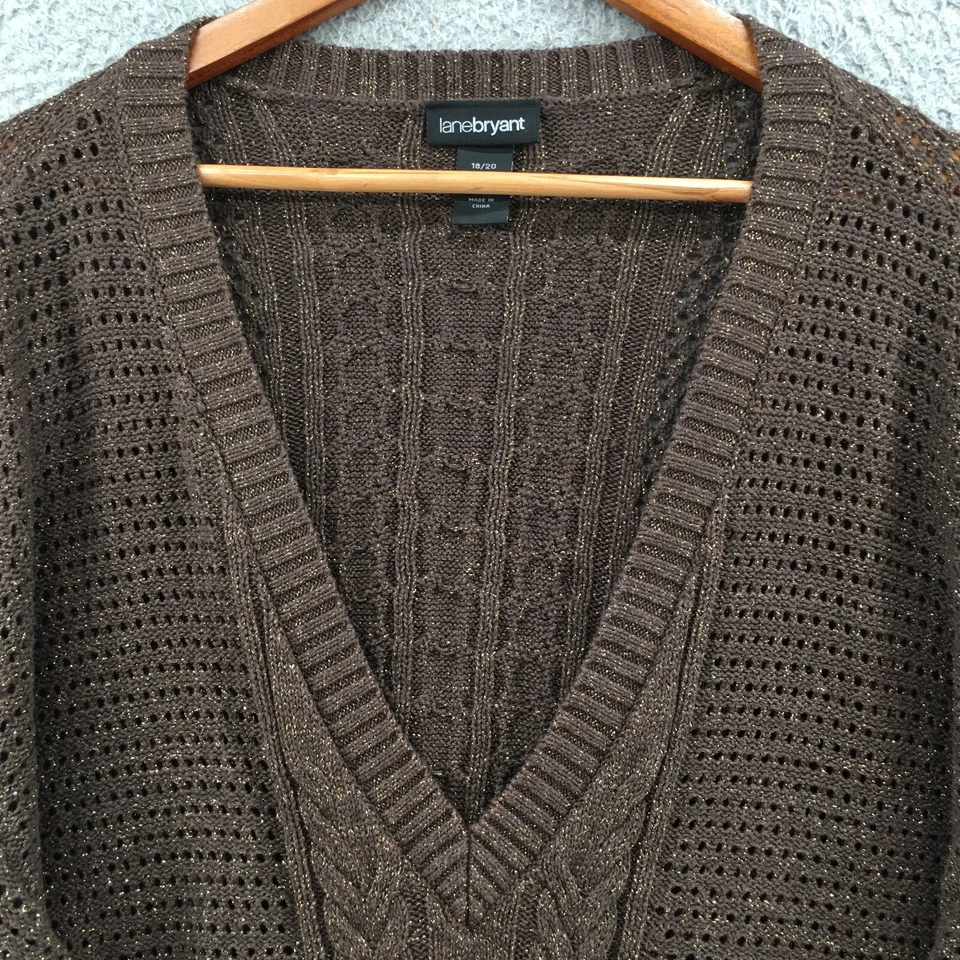 Suéter Lane Bryant Mujer 18/20 Cuello en V Manga Larga Informal Marrón Dorado Algodón Foto 3 de 4