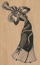 Lady With Plumed Hat 3 1/4 x 5" Rubber Stamp, Women Stamp, People Stamp