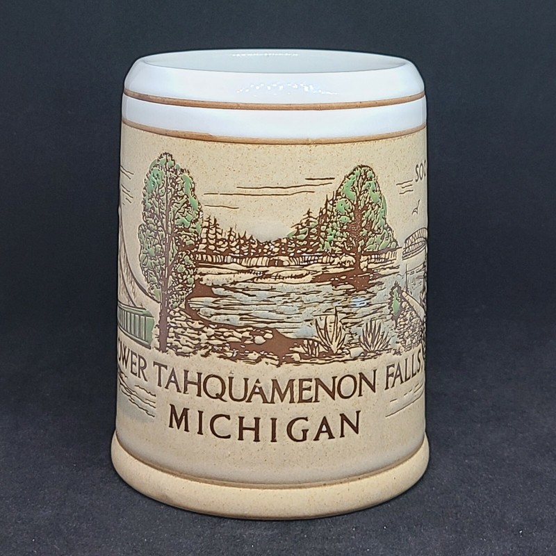 Michigan Glazed Coffee Mug - Soo Locks - Mackinac Bridge -Tahquamenon Falls