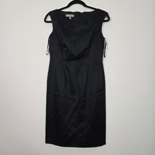 Anne Klein Sheath Dress Women 2P Black Satin Boat Neck NWT Cocktail party LBD