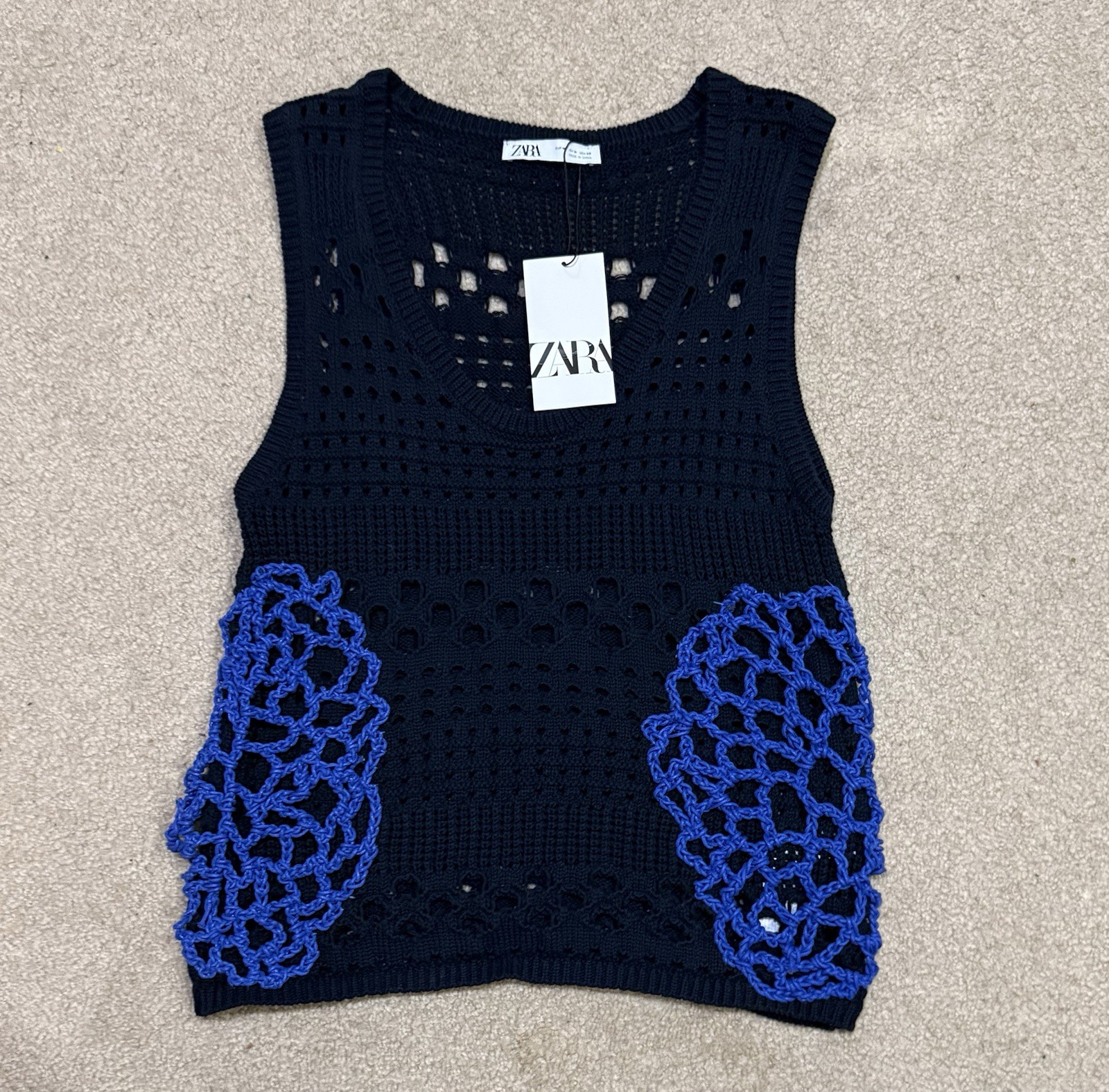 Zara Crochet Knit Sleeveless Tank Top Vest - Size M, Openwork Design image 8