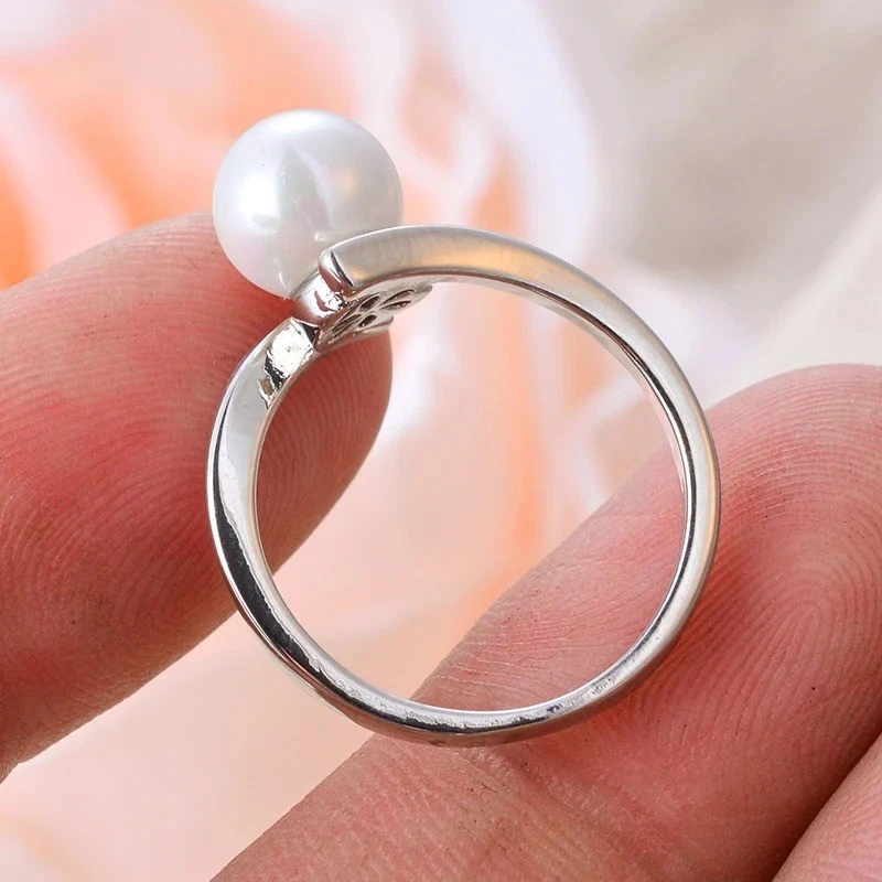Anillo de plata de ley 925 concha blanca perla anillo de mujer regalo de San Valentín de Navidad Foto 2 de 4
