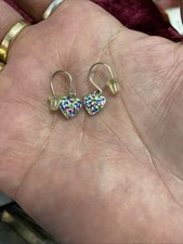 sterling silver multi color rhinestone Heart Enamel dangle earrings