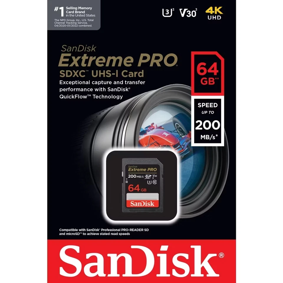 Tarjeta SD 2 piezas Ori Malaysia SanDisk 64 GB Extreme PRO SDXC UHS-I V30 4K U3 Clase 10 Foto 3 de 4