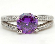 3CT Amethyst  White Topaz 925 Solid Sterling Silver Ring Sz 6 UB4-4