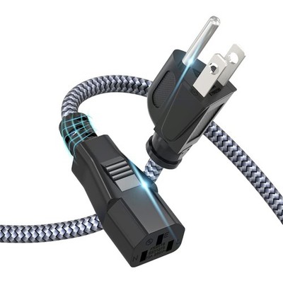 Power Cord, 3.3FT/1m 3 Prong AC Power Cable Nylon Braided 3 Pin Power Cord UL...