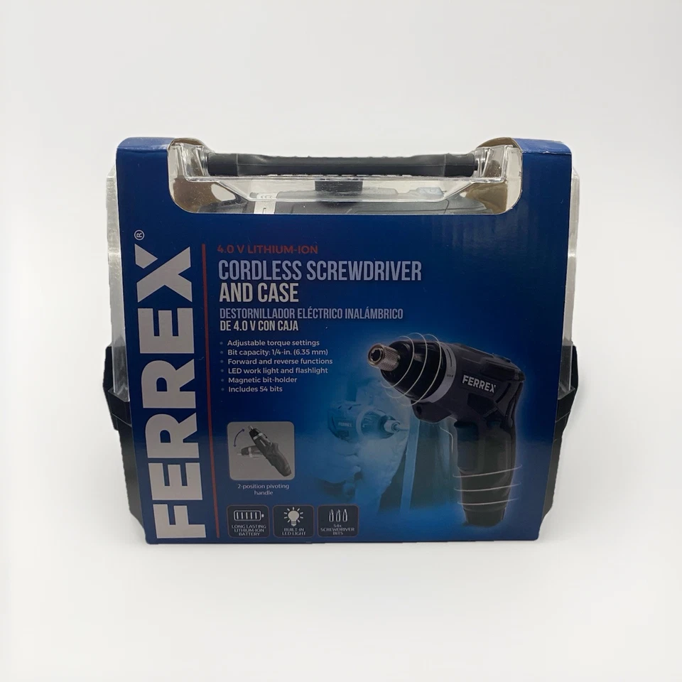 Ferrex Cordless Screwdriver and Case 4.0V Lithium-Ion 54 Bits Included - Image 2 of 2