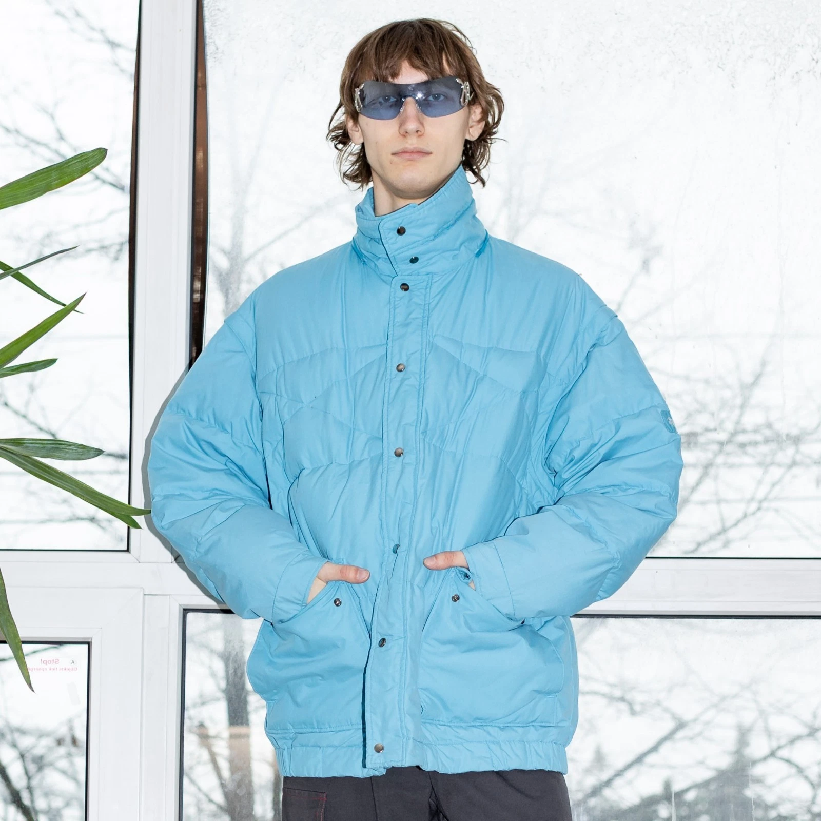 Vintage Y2K Daunen removable sleeve winter puffer jacket in blue