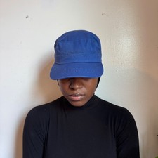 Vintage Royal Blue Cadet Cap Flat Top Military Patrol Hat one size Adjustable