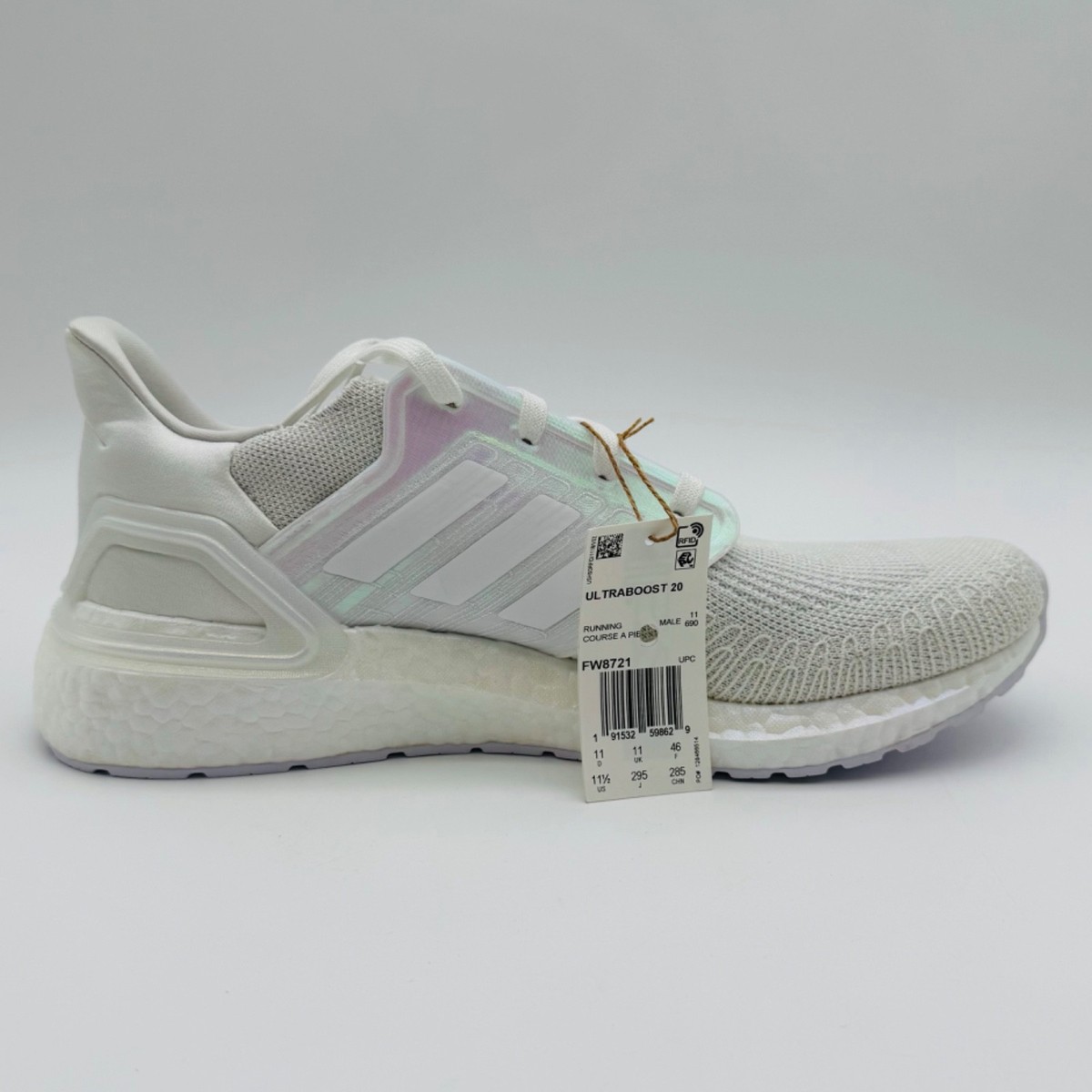 adidas UltraBoost 20 \'White Iridescent\' FW8721 Men\'s Shoes, Size 8 Adidas UltraBoost 20 White Iridescent Running FW8721 Men main image 4
