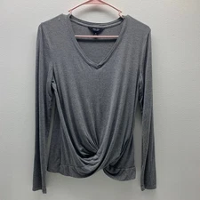 Simply Vera Wang Women's Medium Top Faux Wrap Lightweight Soft Grey Long Sleeve 
