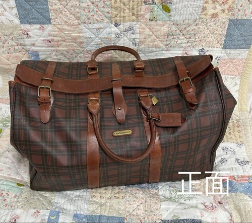 Ralph Lauren Boston Torba podróżna Brązowa tartan Krata Powlekane płótno ze pędzlem 