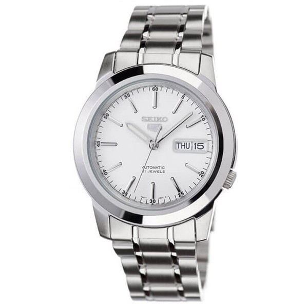 Seiko 5 SNKE49K1 Herrenarmbanduhr Automatik Weiß Day/Date Edelstahl Grau-image