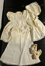 Set abito battesimo bambina bianco vintage cofano slip scarpe pizzo ricamato