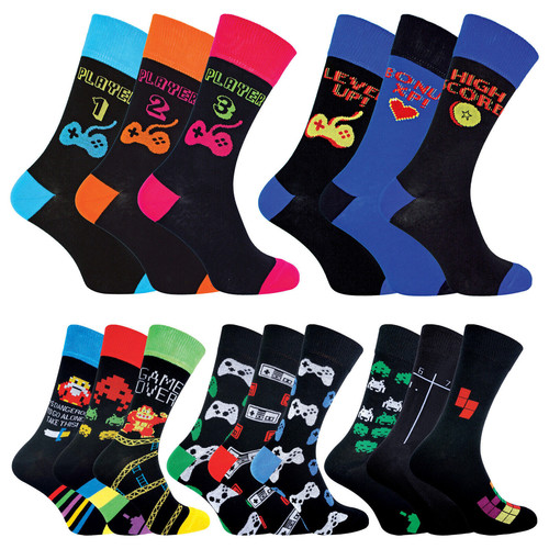 SOCKE SNOB - 3er-Pack lustige Neuheit Vintage Retro Gaming Socken für Herren | 6-11 UK - Bild 1 von 45