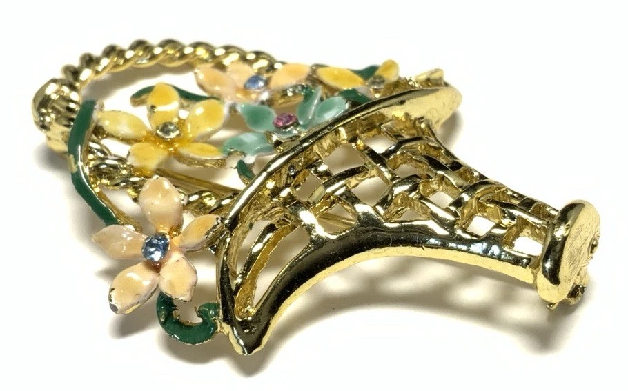 Заколка BJ золотистый эмалированный со стразами корзина цветов KY116 - Изображение 3 из 4