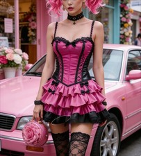 Mini Short Fuchsia Black Prom Dress Tiers Skirt Corset Modern Cocktail Party