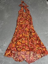 Floral Halter Neck Maxi Dress Womens Small Colorful Smocked Hippie Boho Gypsy