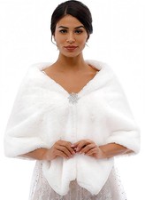 Wedding Faux Fur Shawl Wraps Bridal Scarf Stoles Brooch Bride Bridesmaids