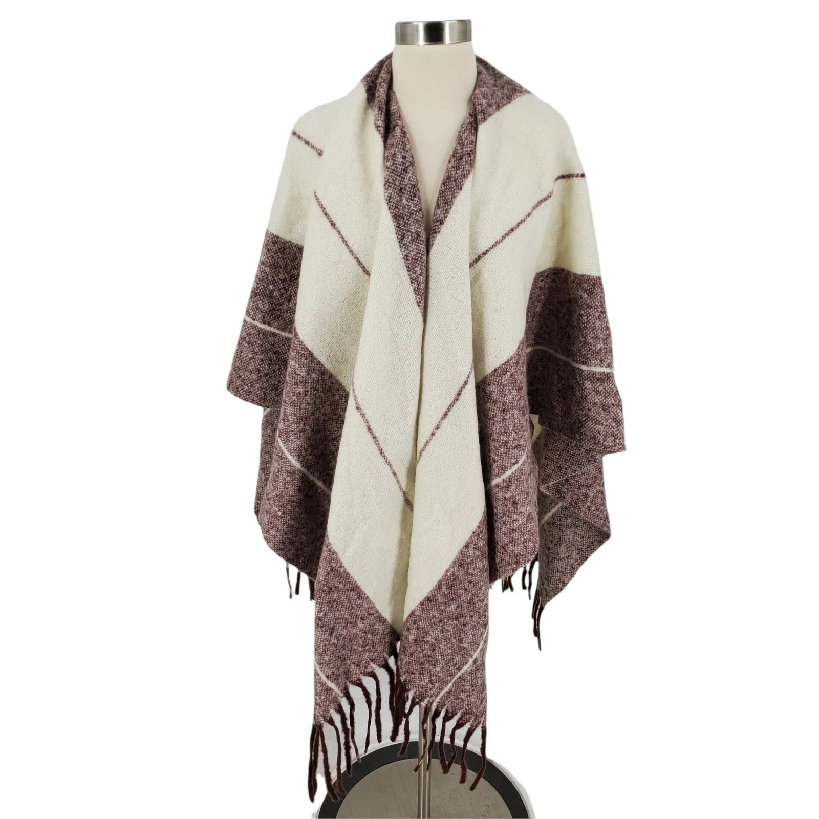 Treasure & Bond Women's Poncho Cape Burgundy Combo One Size NWT