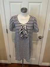 See by Chloe Blue & White Striped Short Sleeve Dress, Size 6 (US) 38 (EU)