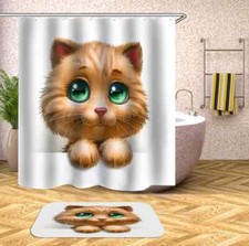 Kitten's Green Eyes Widen3D Shower Curtain Polyester Bathroom Decor Waterproof